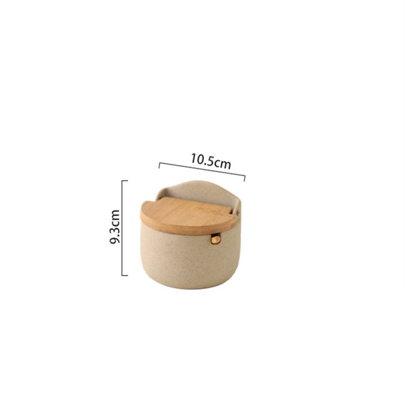 Japanese Ceramic Seasoning Jar With Bamboo And Wood Cover