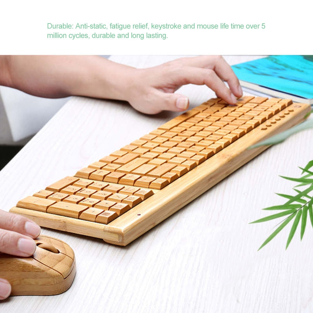 2.4G Wireless Bamboo PC Keyboard and Mouse Combo Combos Computer Keyboard Mice Office Handcrafted Natural Wooden Plug and Play