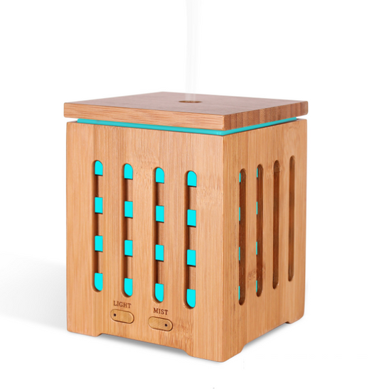 Real Bamboo Essential Oil Diffuser Ultrasonic Aromatherapy Diffusers with 7 LED Colorful Lights and Waterless Auto Shut