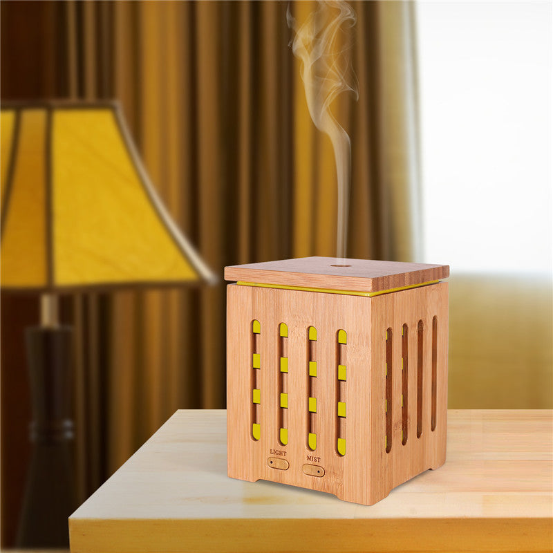 Real Bamboo Essential Oil Diffuser Ultrasonic Aromatherapy Diffusers with 7 LED Colorful Lights and Waterless Auto Shut