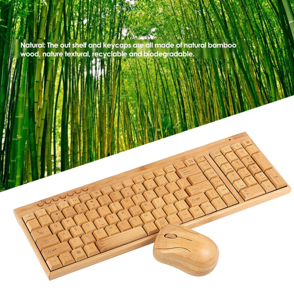 2.4G Wireless Bamboo PC Keyboard and Mouse Combo Combos Computer Keyboard Mice Office Handcrafted Natural Wooden Plug and Play