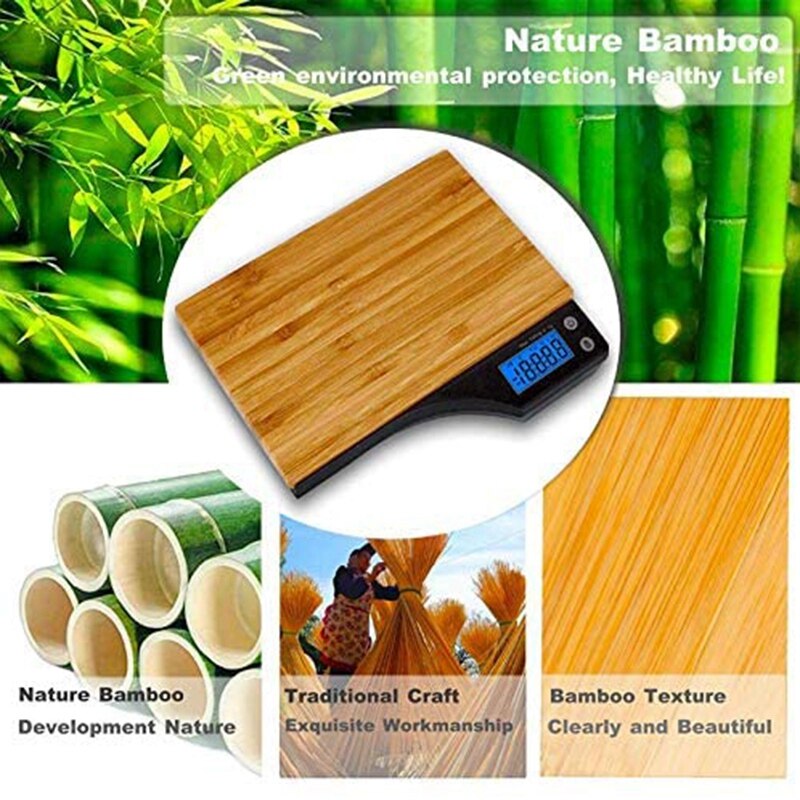 Digital Food Scale, Natural Bamboo Platform, Tare Function and Capacity for Grams and Ounces of Digital Kitchen Scale