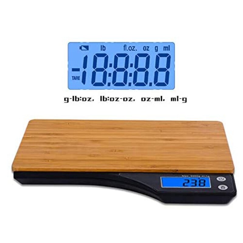 Digital Food Scale, Natural Bamboo Platform, Tare Function and Capacity for Grams and Ounces of Digital Kitchen Scale