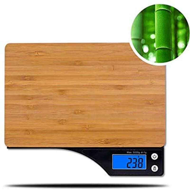 Digital Food Scale, Natural Bamboo Platform, Tare Function and Capacity for Grams and Ounces of Digital Kitchen Scale